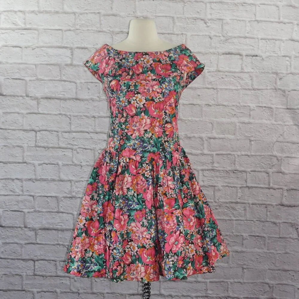 Vintage 80s Floral Dress - Picture 1 of 8